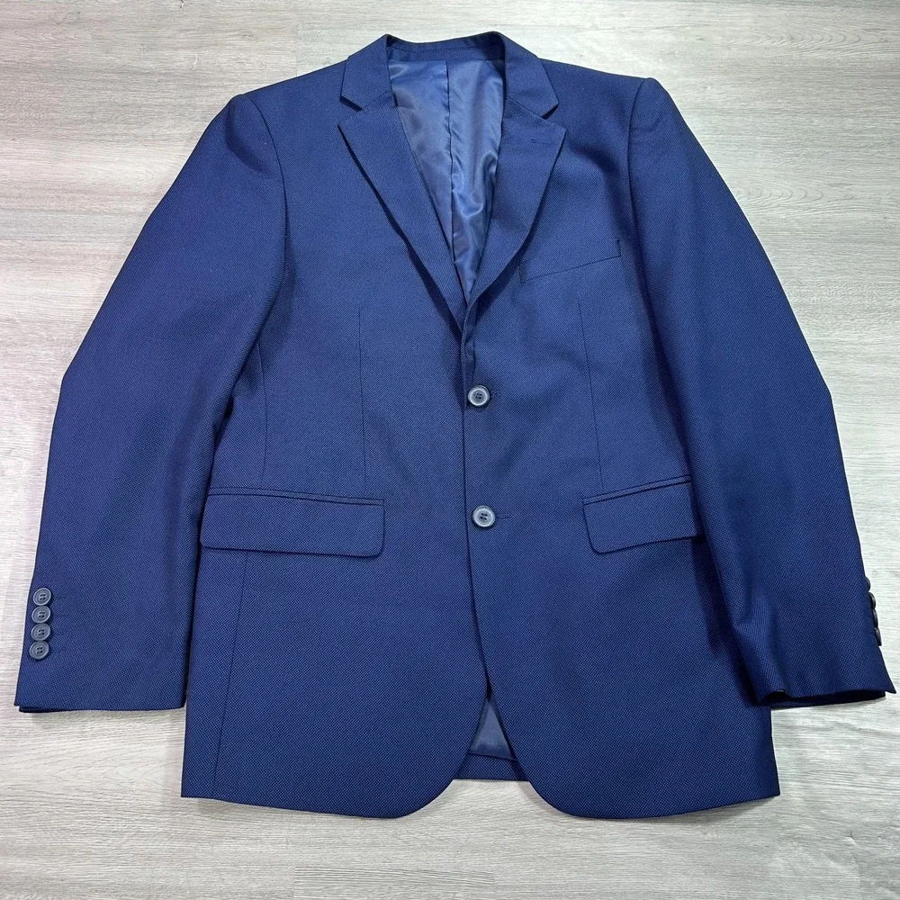 Alain Dupetit Suit Jacket Mens‎ 36R Blue Rayon Blend 2 Button Dress Blazer